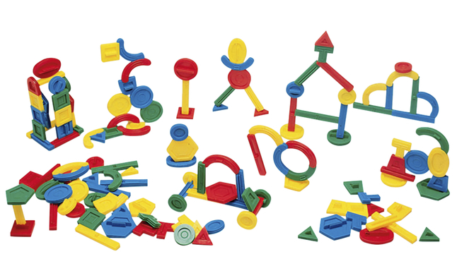 Image for Childcraft Building Shapes Set with Double-Grooved Edges, 150 Pieces and 1 Storage Bin from School Specialty