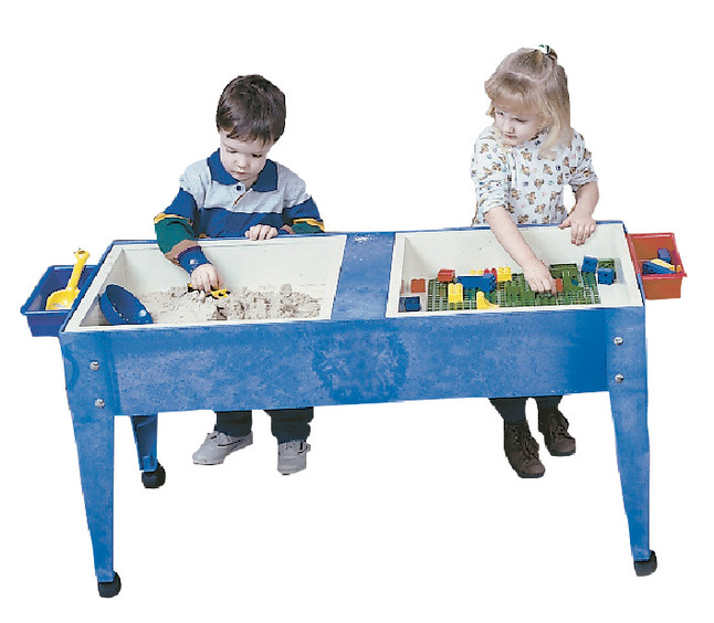 Childbrite Double Mite Toddler Activity Table with Lid and Tub, 46 in L X 21 in W X 18 in H, Blue, Item Number 368190