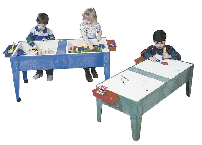 Childbrite Youth Double Mite Youth Activity Table with Tub and Lids 46 x 21 x 24 inches, Blue, Item Number 603718
