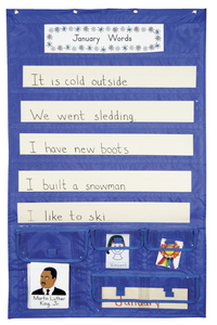 School Smart Sentence Strip Pocket Chart with Card Storage, 28 x 44-1/2 Inches, Blue, Item Number 387522