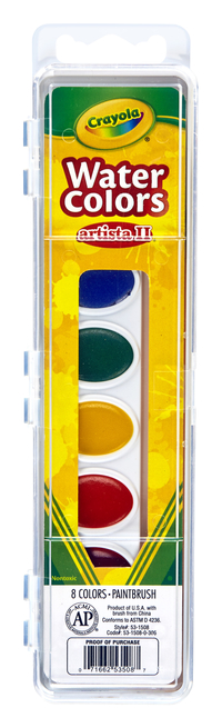 Crayola Artista II无毒半湿润水彩颜料，塑料椭圆形盘，8种颜色，项目编号391085