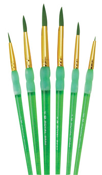 Royal Brush Big Kids Choice Deluxe Round Synthetic Paint Brush Set, Assorted Size, Green, Set of 6 Item Number 401163