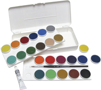 Grumbacher Non-Toxic Watercolor Paint Set with Brush, 24 Assorted Opaque Colors, Item Number 404485