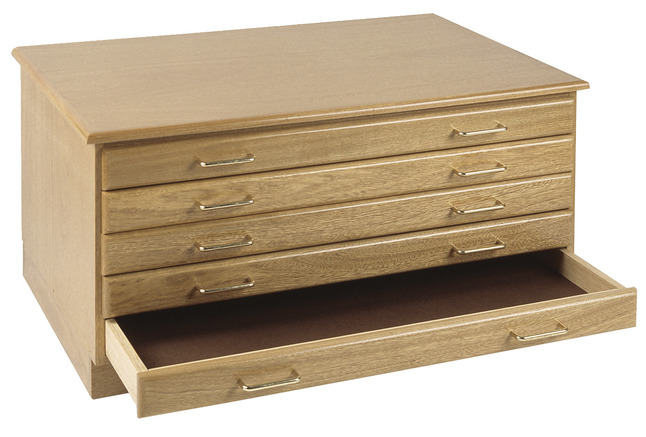 Jack Richeson Flat File Cabinet, 41-1/2 x 28 x 36 Inches, Oak, Golden, Glossy, 10-Drawers, Item Number 412064