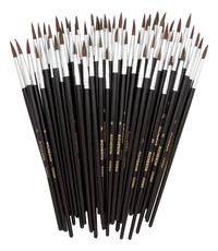 Jack Richeson Utility Camel Hair Wood Handle Paint Brush Assortment, Assorted Size, Black, Pack of 60 Item Number 443483