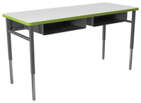 Classroom Select Advocate Four Leg Two Student Desk, 60 x 24 Inch Markerboard Top with T-Mold Edge, Item Number 5002536