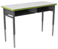 Classroom Select Advocate Four Leg Two Student Desk, 48 x 20 Inch Laminate Top with T-Mold Edge and Book Box, Item Number 5002539