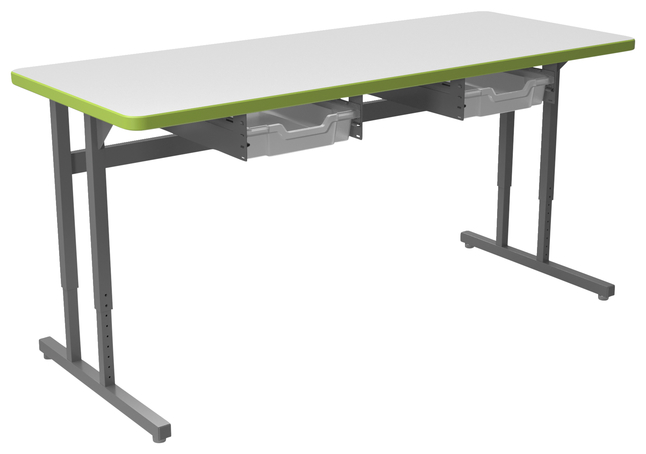 Classroom Select Advocate Pedestal Leg Two Student Desk w/Tote Rails, 60X24 Inch Markerboard Top w/LockEdge, Item Number 5004845