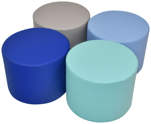 Round Ottoman, Colorful Flexible Foam Seat, 12in Seat Height, 4-Piece