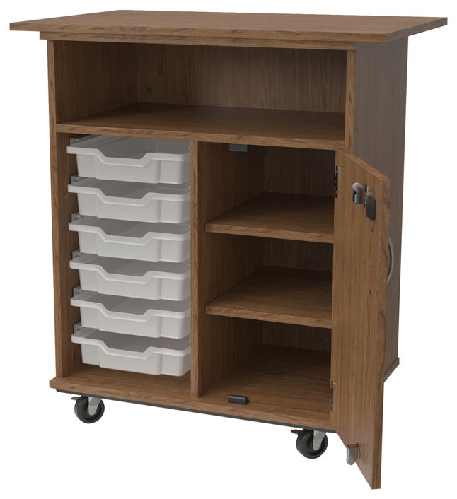 Classroom Select Expanse Series Mobile Presentation Cart, Locking Door, 6-3 Inch Totes, 36 x 20 x 40 Inches, Item Number 5004769