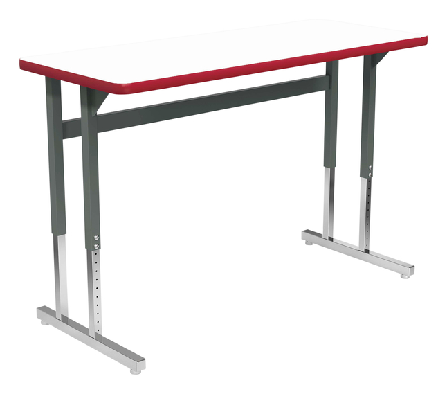 Classroom Select Advocate Pedestal Leg Two Student Desk, 60 x 24 Inch Markerboard Top with LockEdge, Item Number 5004842