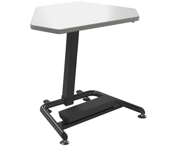 Classroom Select Gem Alliance Fixed Height Tilt-N-Nest Desk with Fidget Pedal, Markerboard Top, T-Mold Edge, Black Frame, Item Number 5008709