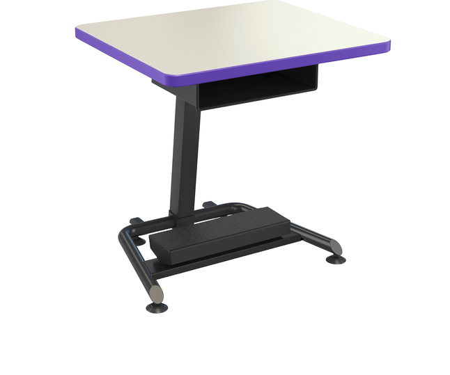 Classroom Select Bond Fixed Height Desk with Fidget Pedal and Book Box, Laminate Top, T-Mold Edge, Black Frame, Item Number 5008817