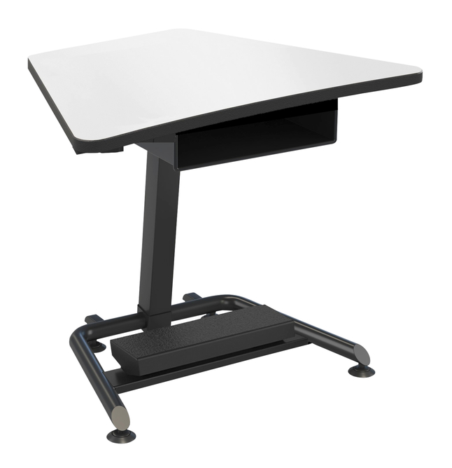 Classroom Select Affinity Fixed Height Desk with Fidget Pedal and Book Box, Markerboard Top, T-Mold Edge, Black Frame, Item Number 5008828