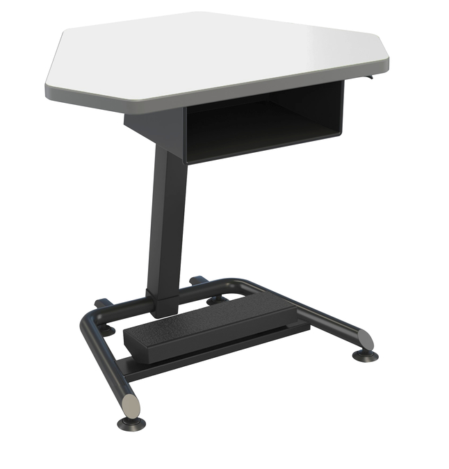 Classroom Select Gem Alliance Desk with Fidget Pedal and Book Box, Markerboard Top, T-Mold Edge, Black Frame, Item Number 5008834