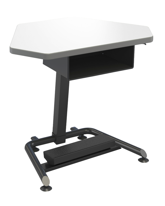 Classroom Select Gem Alliance Adjustable Height Desk with Fidget Pedal and Book Box, Markerboard Top, LockEdge, Black Frame, Item Number 5008847