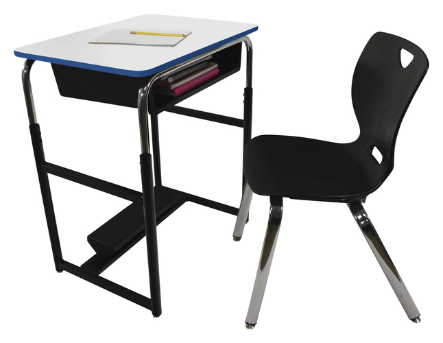 Image for Classroom Select Royal Seating 1600 Switch Sit Or Stand Desk, Markerboard Top, T-Mold Edge, Bookbox, Fidget Pedal from School Specialty