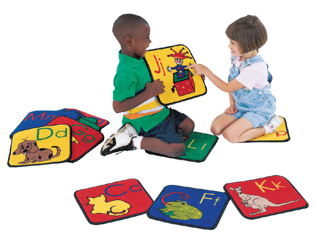Carpets for Kids KID$Value PLUS ABC Phonics Carpet Seating Squares, 12 x 12 Inches, Set of 26, Multicolored, Item Number 1324812