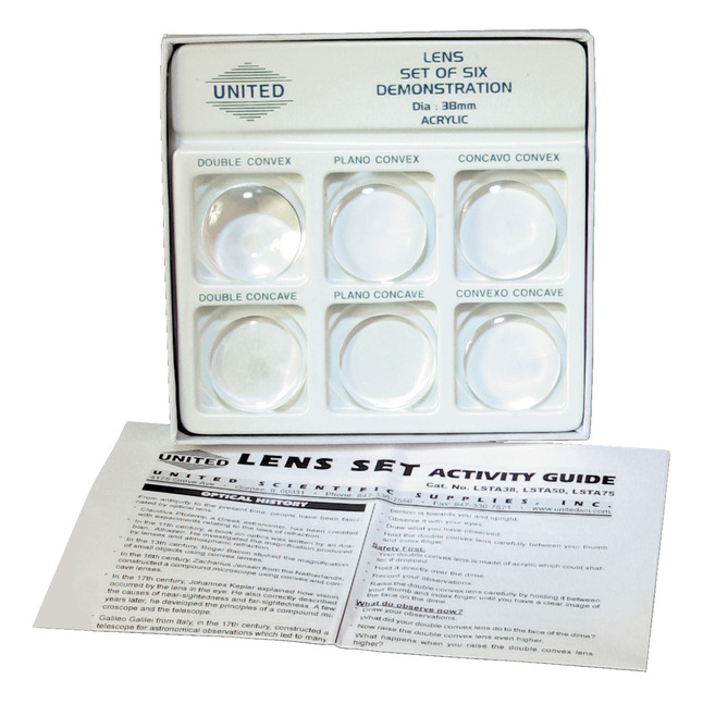 United Scientific Demonstration Lenses, Acrylic, 38 mm Diameter, Set of 6, Item Number 525799