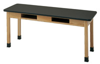 Classroom Select Science Table with Book Compartments, Epoxy Resin Top, 48 x 24 x 30 Inches, Oak, Black, Item Number 672467