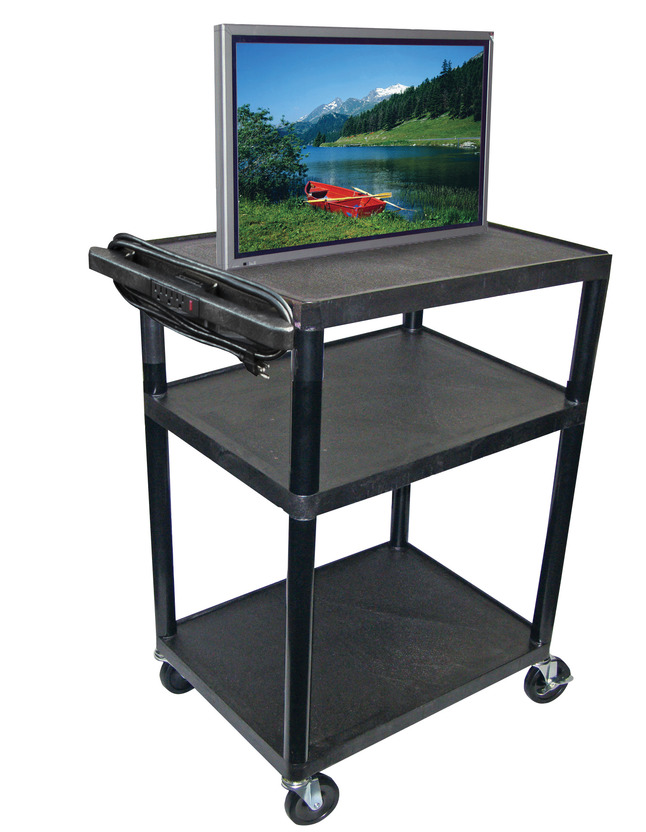 Luxor H Wilson LP AV Table with Electrical Assembly, 32 in W X 24 in D X 40 in H, Black, Item Number 623508