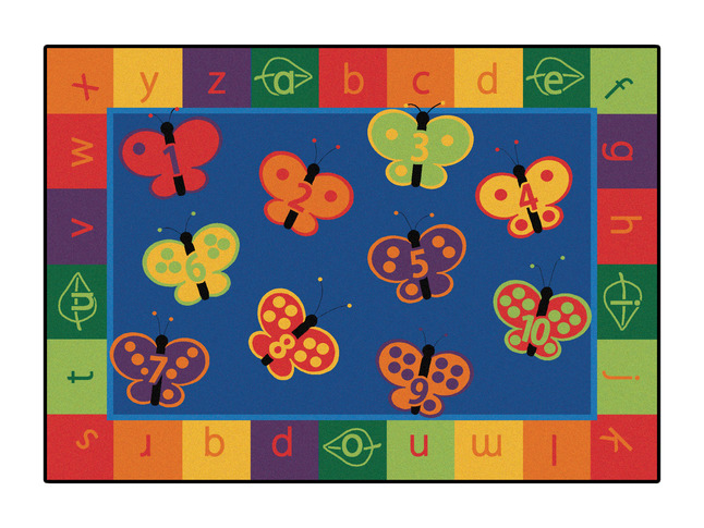Carpets for Kids KIDSoft 123 ABC Butterfly Fun Rug, 3 Feet 10 Inches x 5 Feet 5 Inches, Rectangle, Multicolored, Item Number 679215