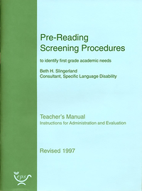 Slingerland, Pre-Reading Screening Procedures, Teacher's Manual, Item Number 9780838852293