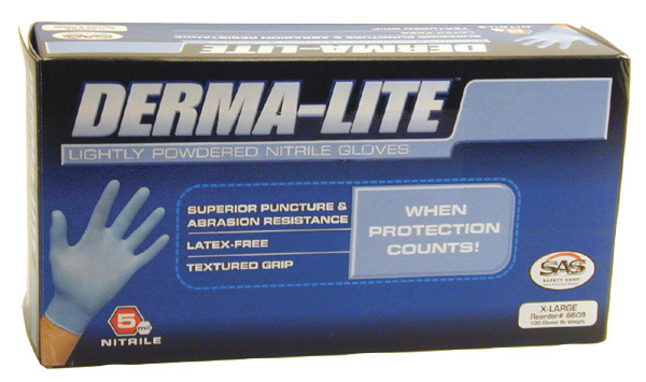 SAS Derma-Lite Powder Free Exam Gloves, Medium, Nitrile, Pack of 100, Item Number 1051750